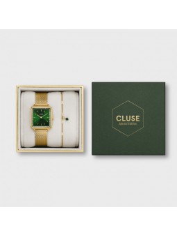 Montre Femme Cluse La Tétragone Mesh Green, Gold Colour and Malachite Bracelet Giftbox vert CG10317